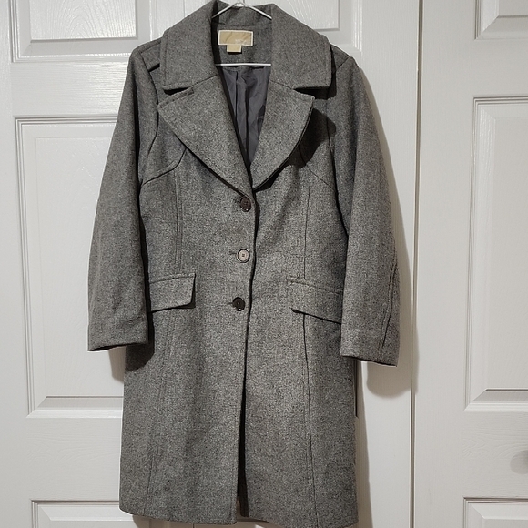 MICHAEL Michael Kors Gray Wool Trench Coat with Notched Lapels - Picture 1 of 8